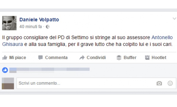 Settimo, politica e associazioni in lutto per la scomparsa del papà dell’assessore Ghisaura
