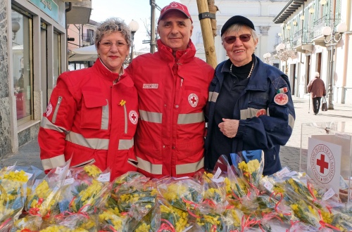 Festa della donna, a Settimo la Croce Rossa porta le mimose in piazza