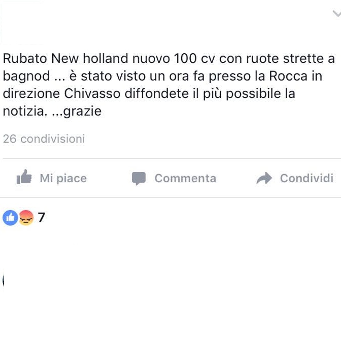 Rubato un trattore, visto transitare da Villareggia