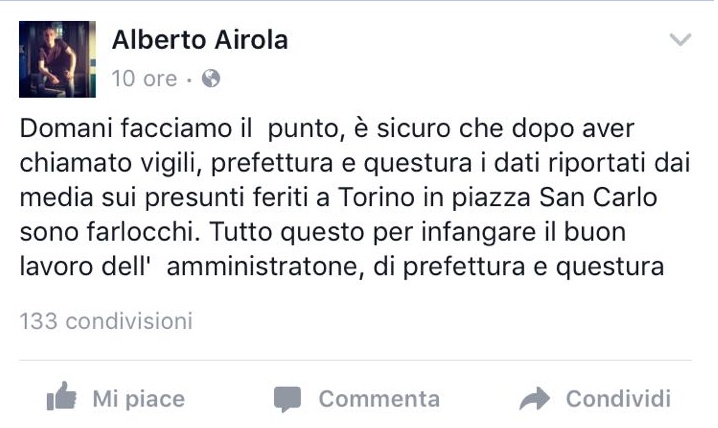 Piazza San Carlo, per la Prefettura i feriti sono 1527