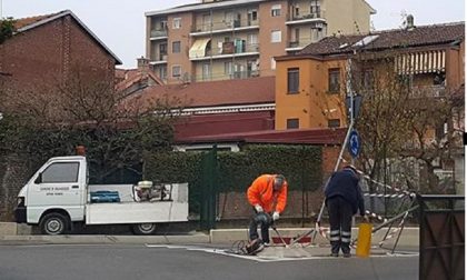 Auto abbatte segnaletica sulla rotatoria