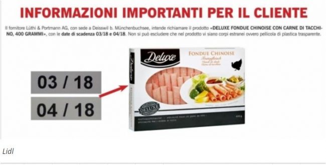 Plastica nel tacchino prodotto ritirato