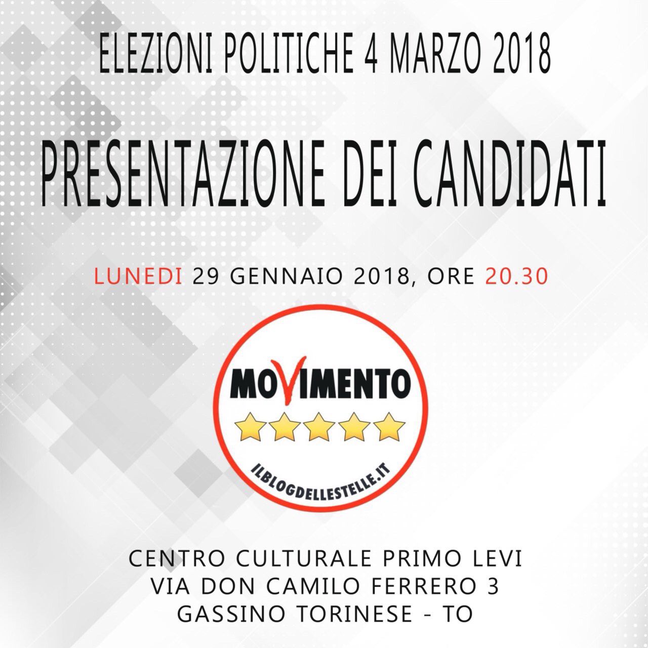 Politiche presentazione 5 Stelle oggi