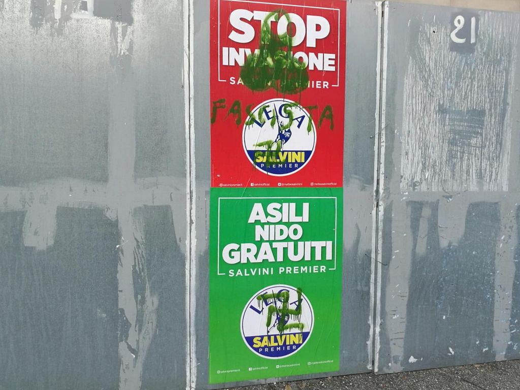 Manifesti vandalizzati in città