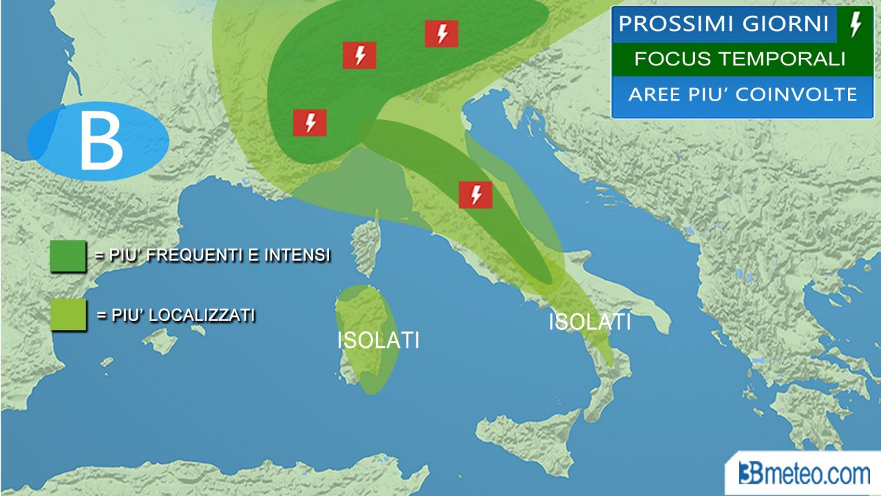 Rischio temporali fino a giovedì nel weekend più sole per tutti