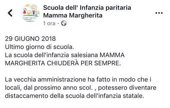 Chiude scuola dell’infanzia 29 GIUGNO ULTIMO GIORNO
