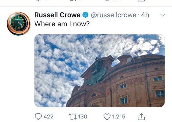 Russell Crowe a Torino oggi