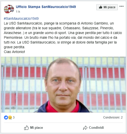 Morto allenatore, l’addio ad Antonio Gambino: storico volto del nostro calcio