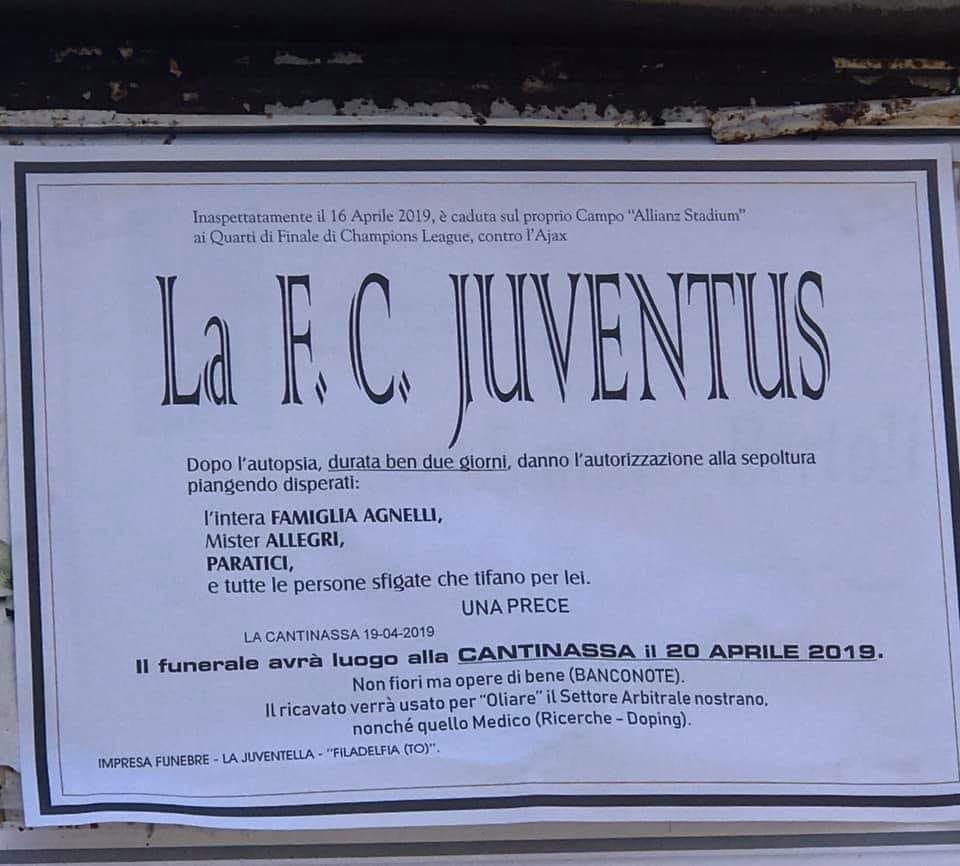 Manifesto funebre per la Juventus