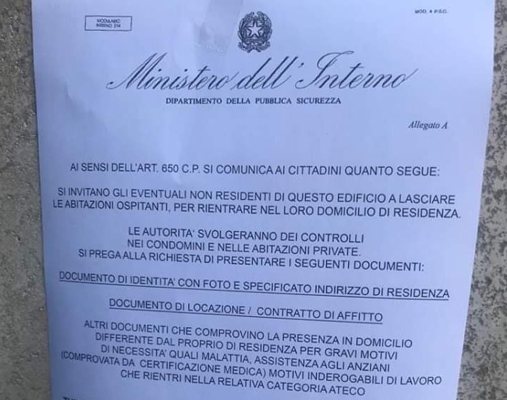 Coronavirus, avviso di controllo degli appartamenti, dal Comune: “Sono i ladri”
