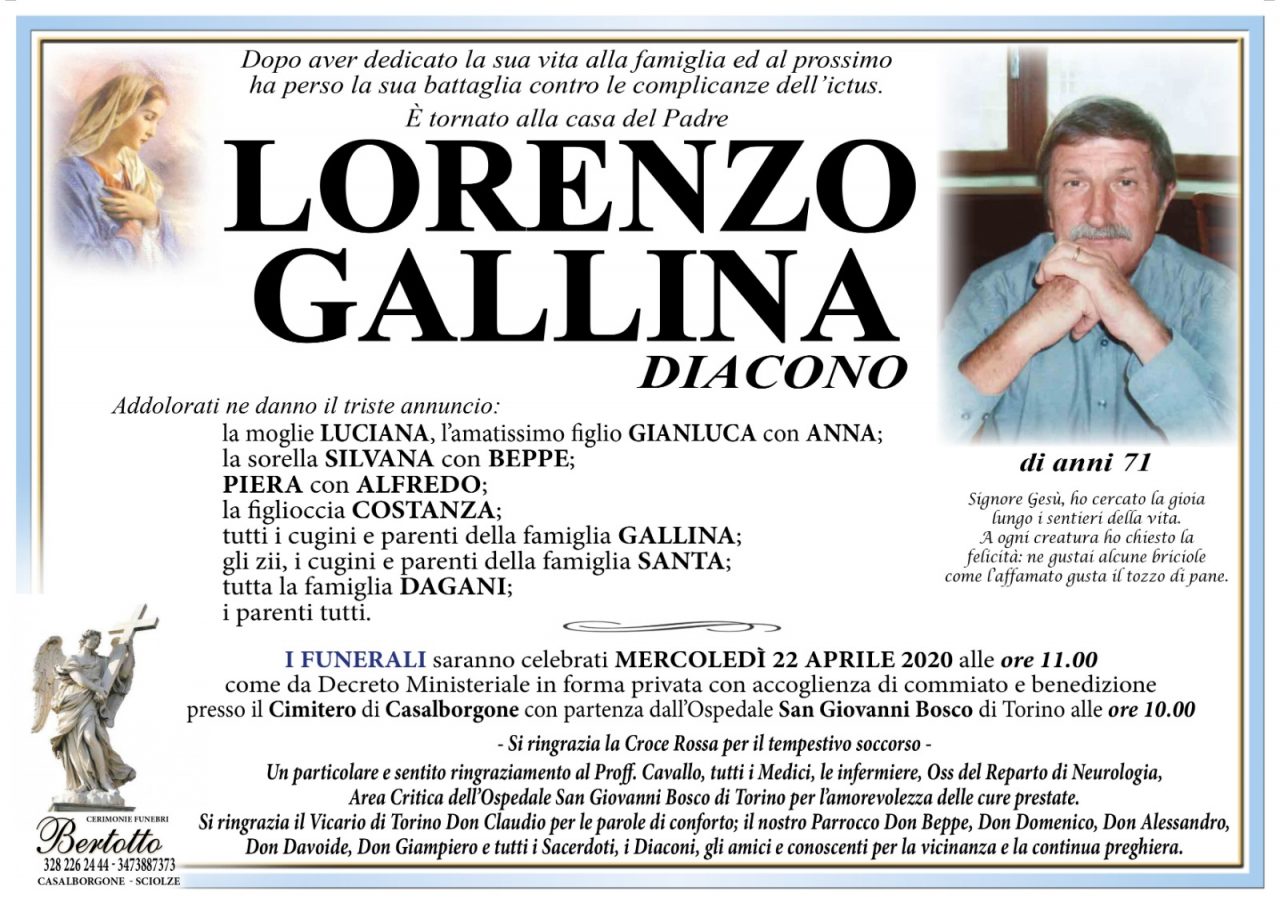 Addio al diacono Renzo Gallina
