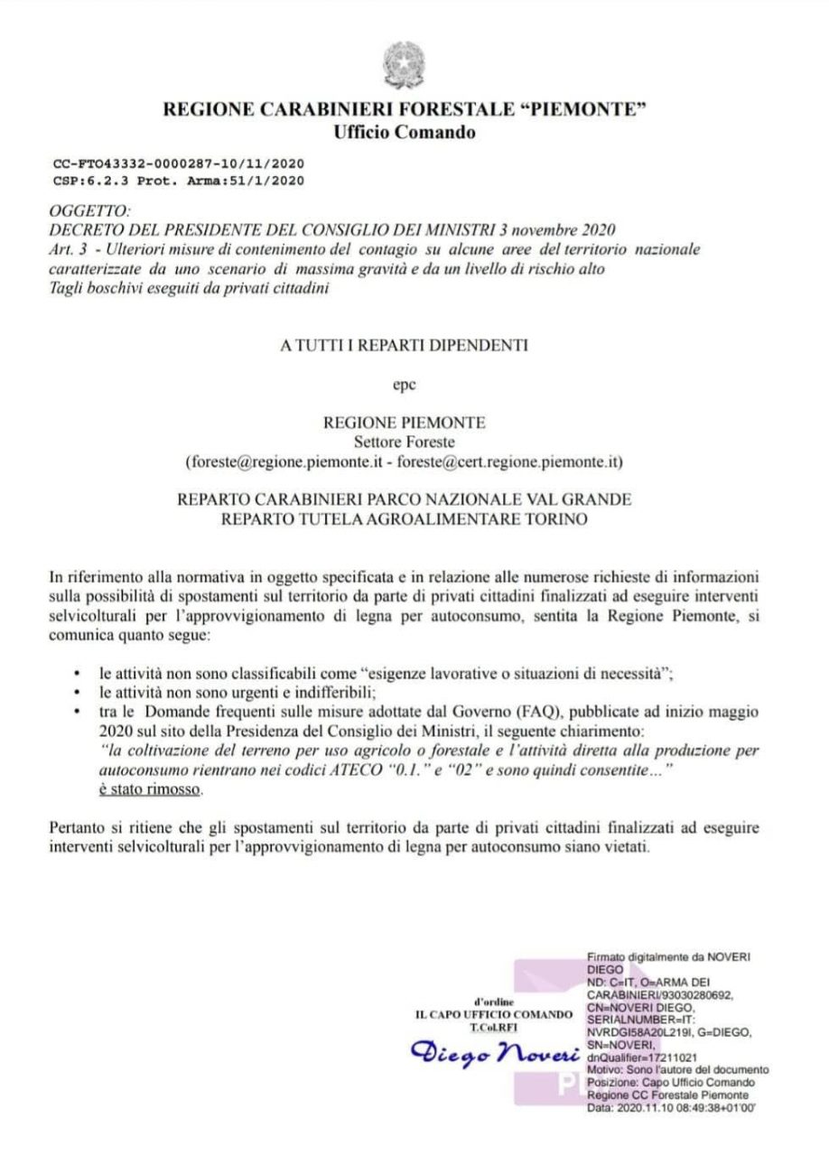 Covid, vietato andare nei boschi a tagliare legna
