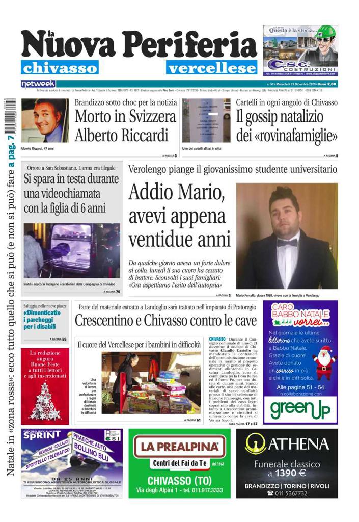 La Nuova Periferia in edicola oggi, mercoledì 23 dicembre