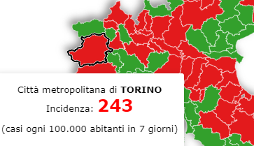 Scuole chiuse nei territori con 250 casi ogni 100mila abitanti: Città Metropolitana di Torino è al limite (243)