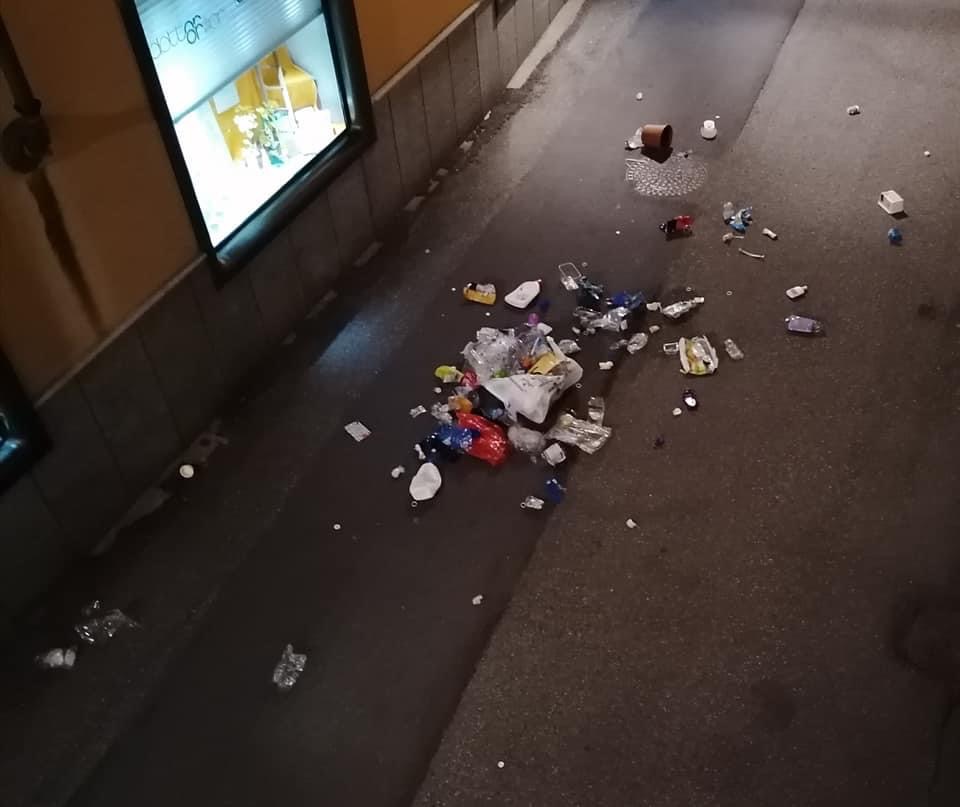 Vandali spargono i rifiuti in mezzo alla strada