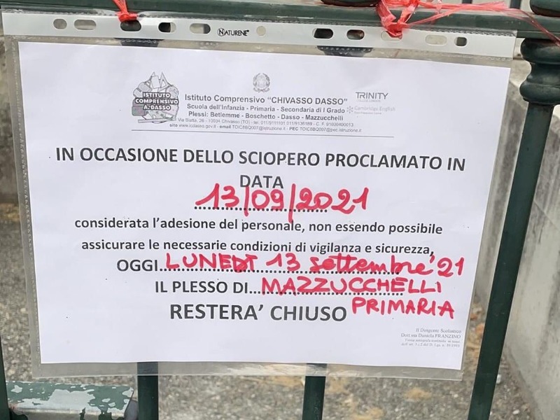 Primo giorno di scuola… ma a Chivasso una resta chiusa