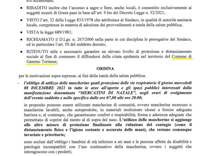 Obbligo di indossare le mascherine ai mercatini di Natale… ma l’ordinanza è sbagliata