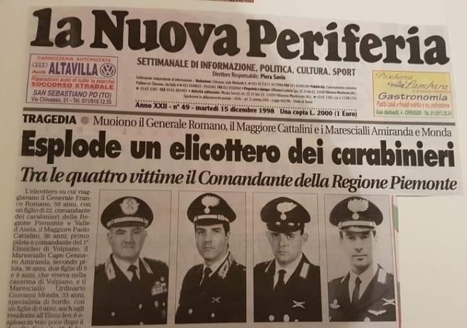 Esplode un elicottero dei Carabinieri, 23 anni dalla sciagura