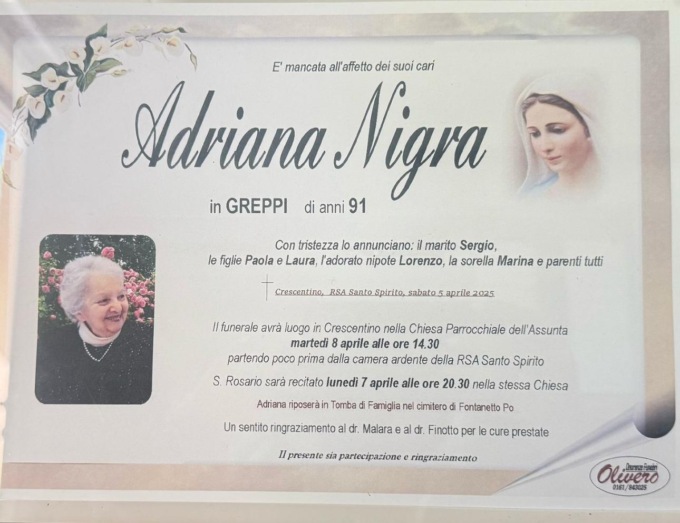 L’addio a Adriana, ex commerciante molto devota