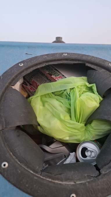 Cartoni della pizza gettati nella campana della plastica