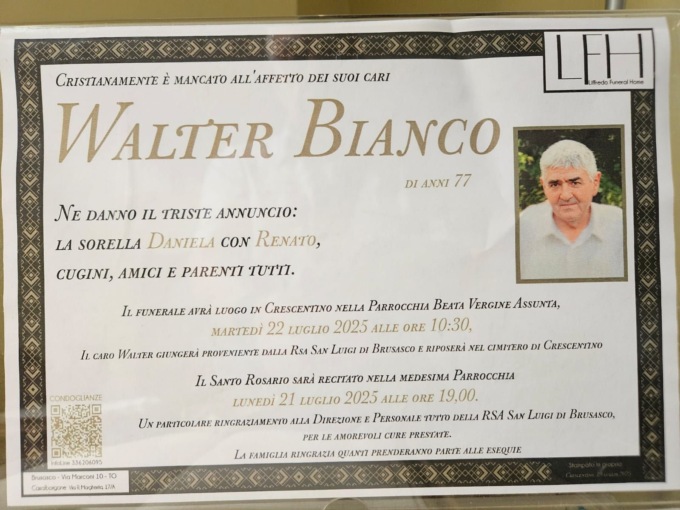 Walter Bianco, una vita  tra musica e solidarietà