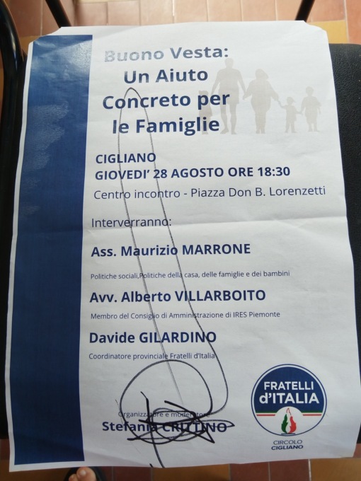 Buono Vesta, vandalizzato il manifesto di Fratelli d’Italia