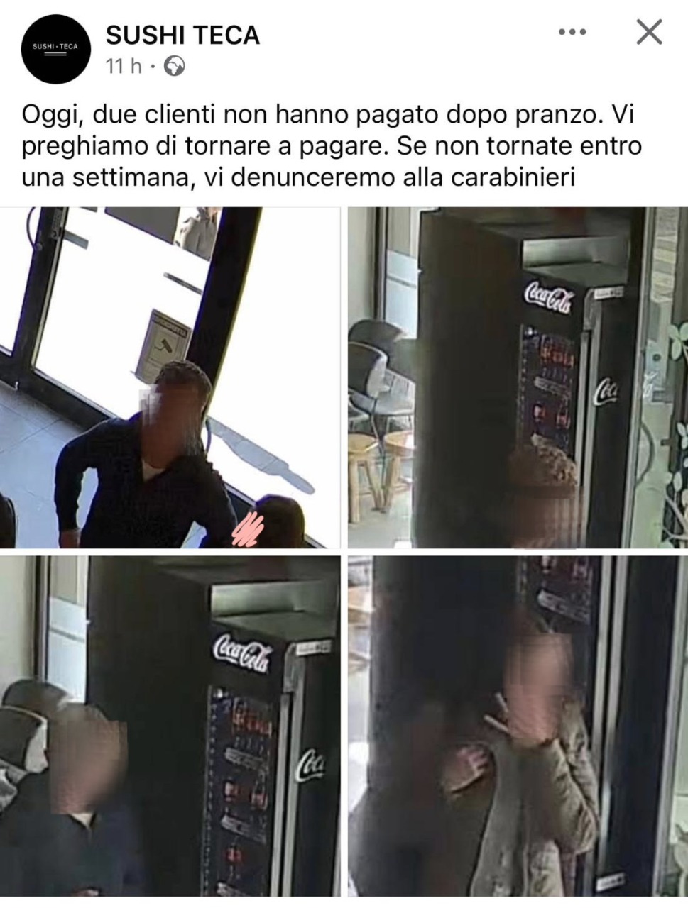 Mangiano e se ne vanno senza pagare: la Sushi Teca pubblica le foto