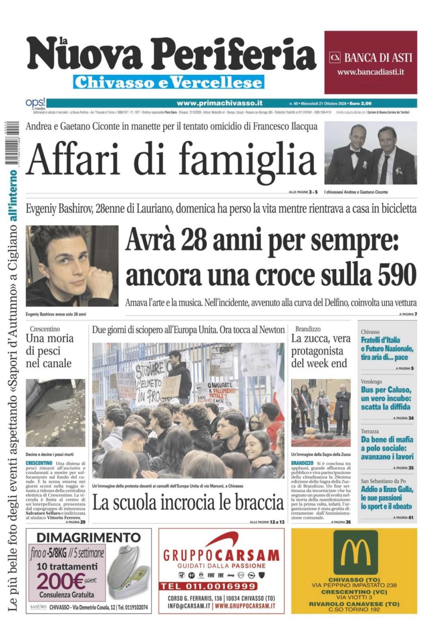 La Nuova Periferia di Chivasso è in edicola: le notizie in primo piano di mercoledì 21 ottobre 2026